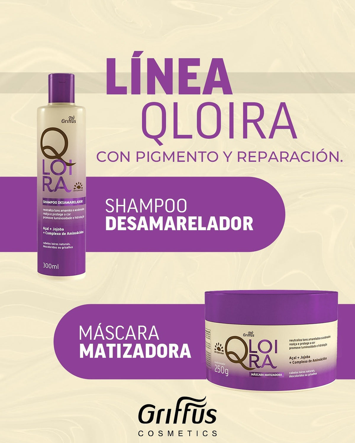 Shampoo y crema QLOIRA CON PIGMENTO Y REPARACIÓN